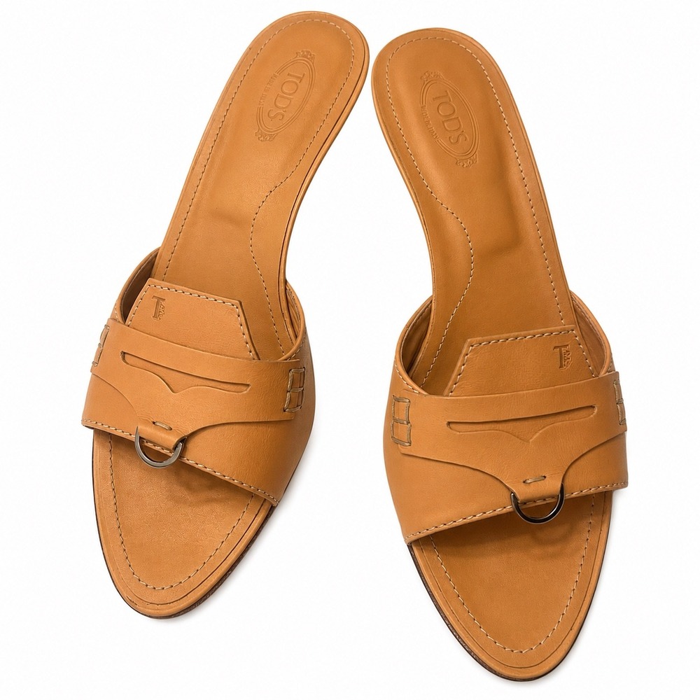 Tod's Tan Leather Slide Sandals